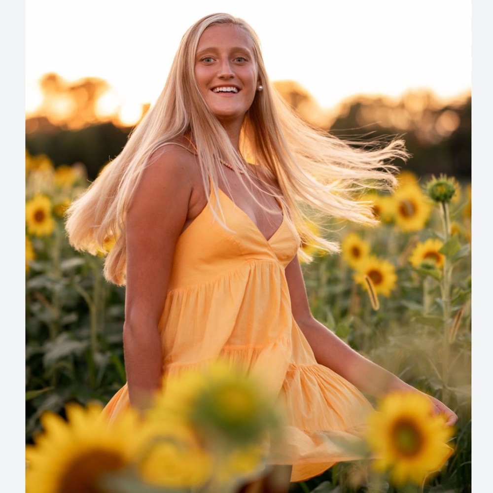 Urban Outfitters UO Yellow Cotton fieldstone tiered mini dress V Neck size S - Picture 7 of 16